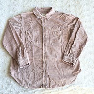 American Eagle Shirt Blouse Womens XS Pink Corduroy Button Up Collared Granola